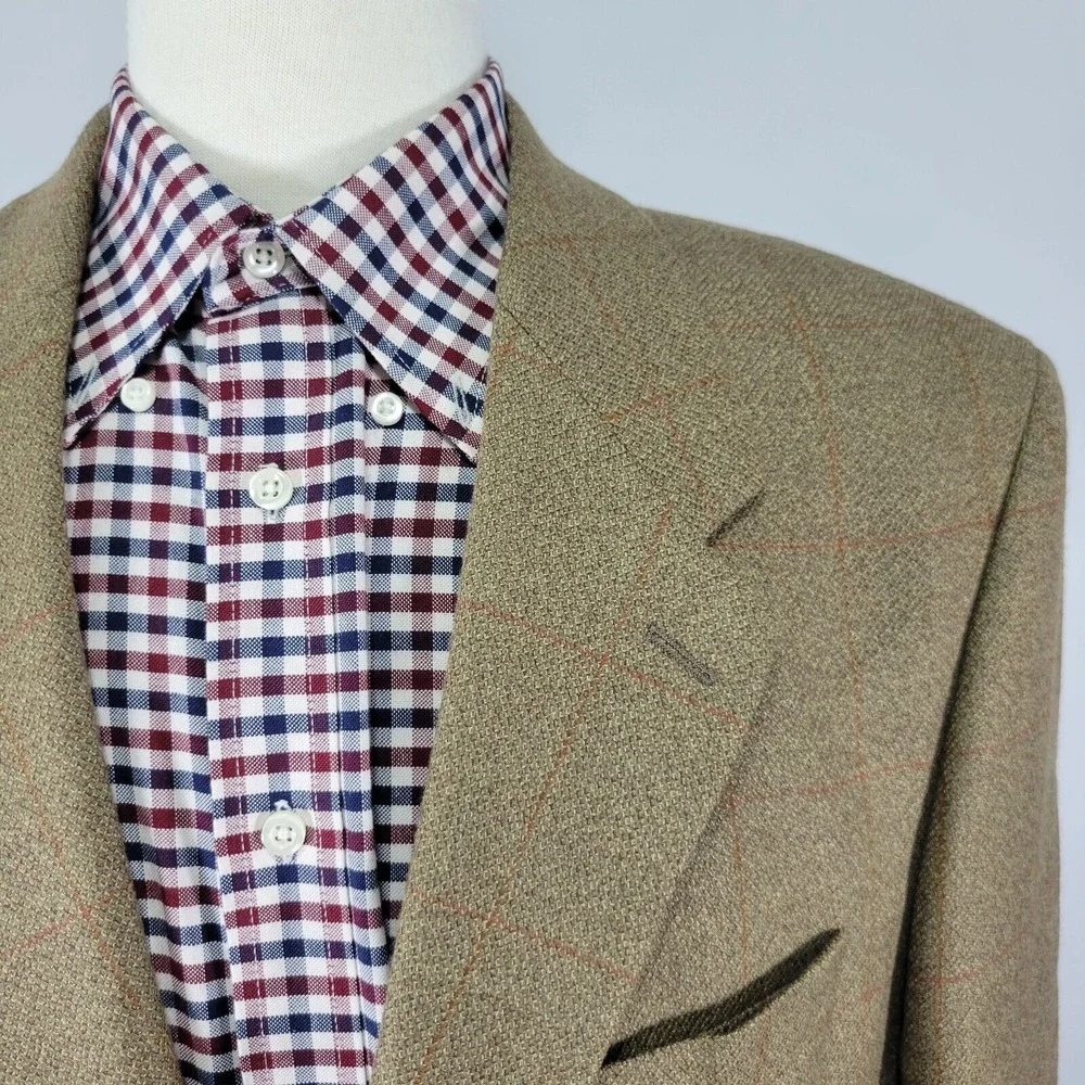 Brandini Le Collezioni Men Sport Coat Blazer Three Button Flannel Plaid Wool 42L